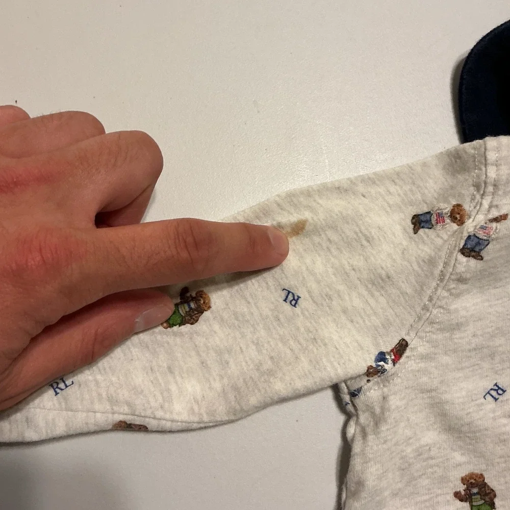 Polo Ralph Lauren Bear AOP‎ Footie Sleeper Baby Boy 9M Heather Grey Navy Preppy